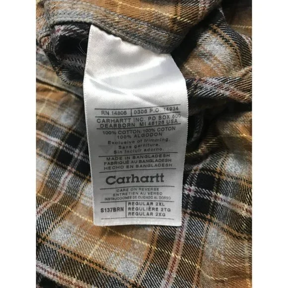 Carhartt Men's XXL Brown Plaid Button Down Long Sleeve Shirt - Picture 5 of 9